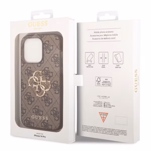 Guess Coque 4G Metal Logo Backcover Apple iPhone 15 Pro - Marron