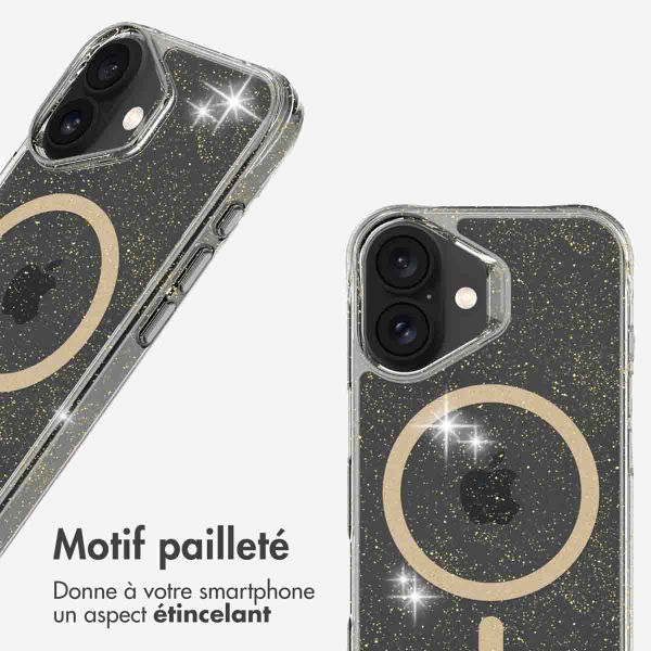 imoshion Coque arrière transparente Pailletée avec MagSafe Apple iPhone 16 - Doré