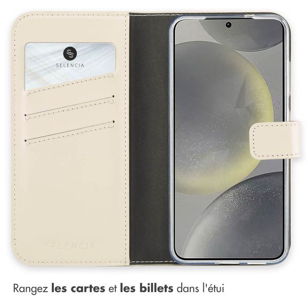 Selencia Étui portefeuille en cuir véritable Samsung Galaxy S25 - Greige