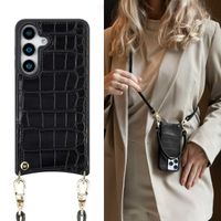 Selencia Coque de télephone Nova Croco avec cordon et porte-cartes Samsung Galaxy S25 - Noir