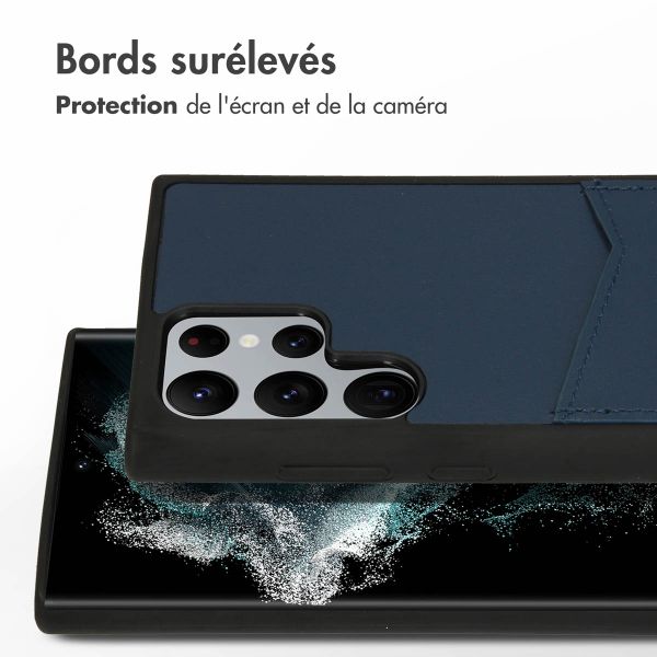 Accezz ﻿Coque en cuir de qualité supérieure avec fentes pour cartes Samsung Galaxy S22 Ultra - Bleu foncé