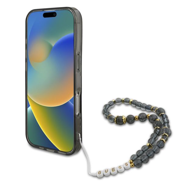 Guess MagSafe IML Flowers Case avec beads strap Apple iPhone 16 Pro Max - Noir