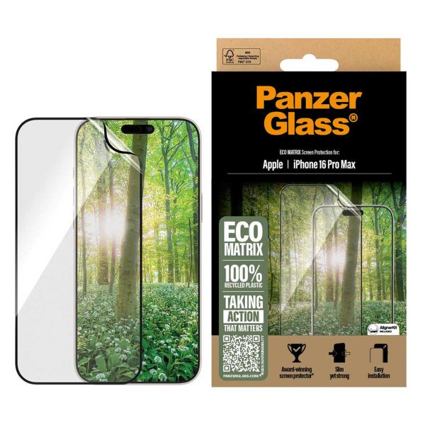 PanzerGlass Protection d'écran Matrix Recycled Ultra-Wide Fit Anti-bactérienne avec applicateur iPhone 16 Pro Max