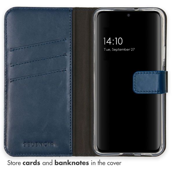 Selencia Étui de téléphone portefeuille en cuir véritable Samsung Galaxy S22 - Bleu