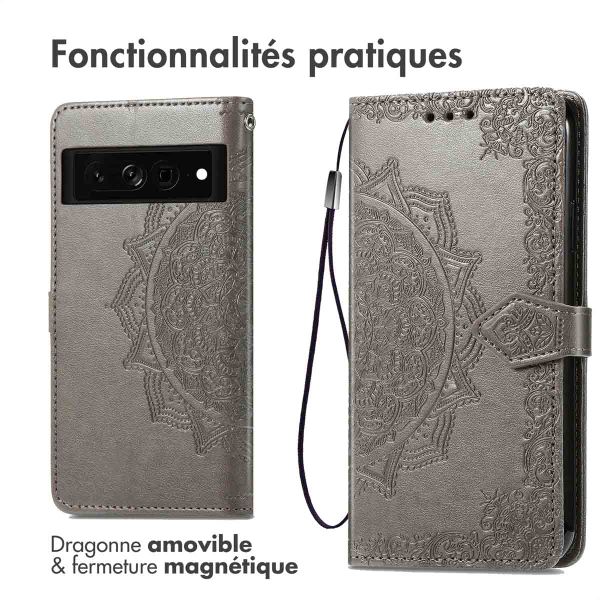 imoshion Etui de téléphone portefeuille Mandala Google Pixel 7 Pro - Gris