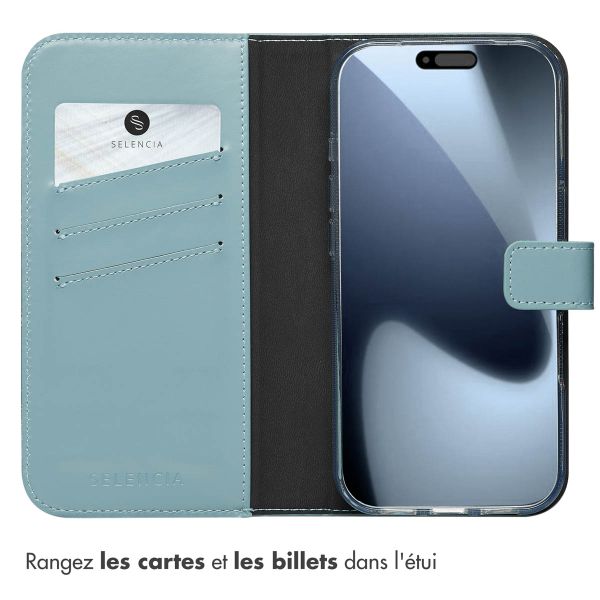 Selencia Étui portefeuille en cuir véritable Apple iPhone 17 Pro - Air Blue