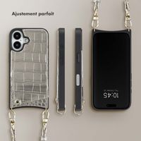 Selencia Coque Croco avec cordon et porte-cartes Nova iPhone 16 - Silver