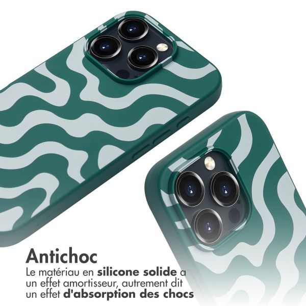 imoshion Coque design en silicone avec cordon Apple iPhone 16 Pro Max - Petrol Green Groovy
