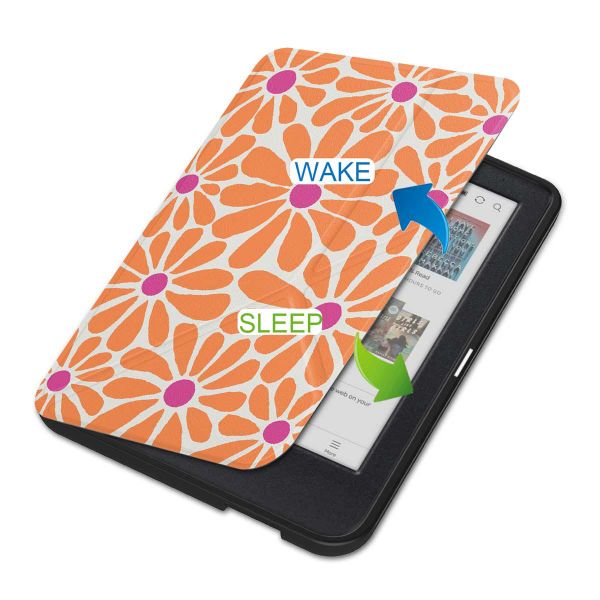imoshion Étui de liseuse portefeuille design Pliable Kobo Clara Colour / BW - Orange Flowers Connect