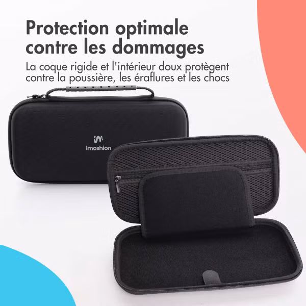 imoshion Etui Nintendo Switch 2 avec poche zippée - Etui Nintendo Switch 2 / Switch (OLED) avec poignée - Noir