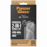 PanzerGlass ﻿Pack 2-en-1 - Protection d'écran antibactérienne Ultra-Wide Fit avec applicateur + Protection de caméra Apple iPhone 15 Pro
