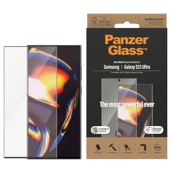 PanzerGlass Protection d'écran Ultra-Wide Fit Anti-bactérienne avec applicateur Samsung Galaxy S23 Ultra - Noir