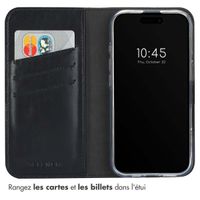 Selencia Étui de téléphone portefeuille en cuir véritable iPhone 16 Plus - Noir