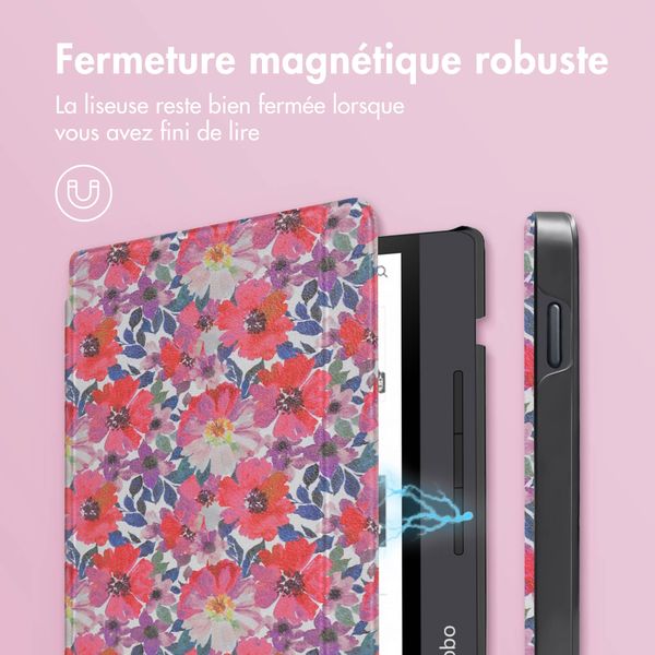 imoshion Design Slim Hard Sleepcover avec support Kobo Libra H2O - Flower Watercolor