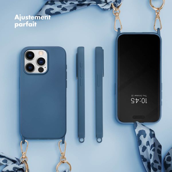 Selencia Coque avec dragonne de luxe iPhone 15 Pro - Bleu