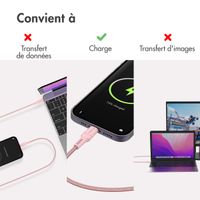 imoshion ﻿Câble Lightning vers USB-C - Non MFi - Textile tressé - 1 mètre - Rose