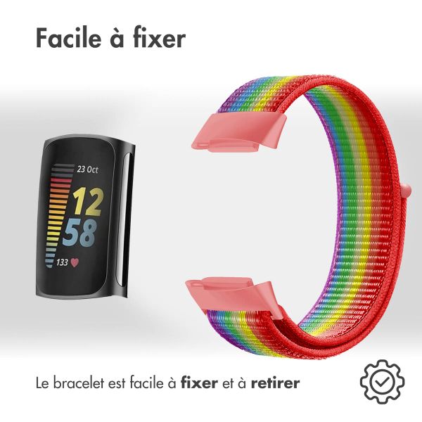 imoshion Bracelet en nylon le Fitbit Charge 5 / Charge 6 - Taille L - Rainbow