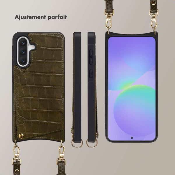 Selencia Coque de télephone Nova Croco avec cordon et porte-cartes Samsung Galaxy A36 - Dark Olive