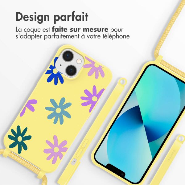 imoshion Coque design en silicone avec cordon Apple iPhone 13 - Yellow Flower Distance