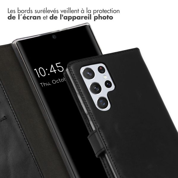 Selencia Étui portefeuille en cuir véritable Samsung Galaxy S22 Ultra - Noir