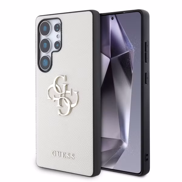 Guess Coque 4G Metal Logo Saffiano Samsung Galaxy S25 Ultra - Beige