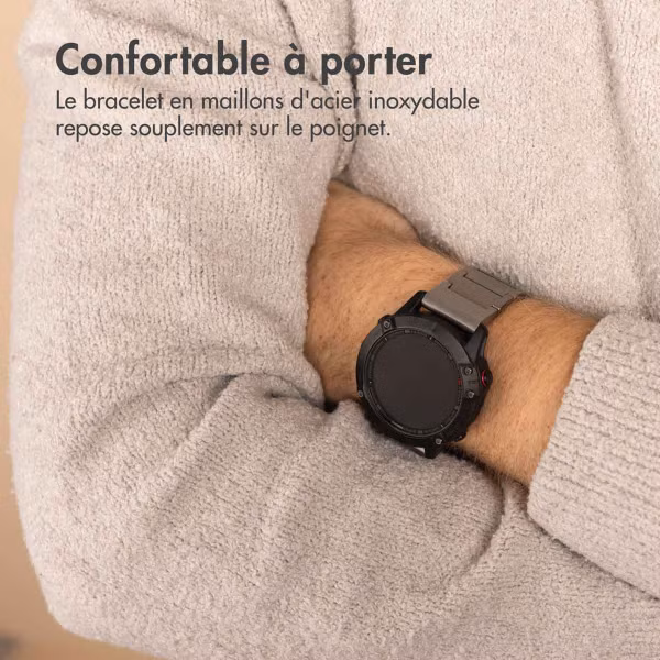 Accezz Bracelet en acier Titane mat  - Connexion Garmin 26 mm - Titanium