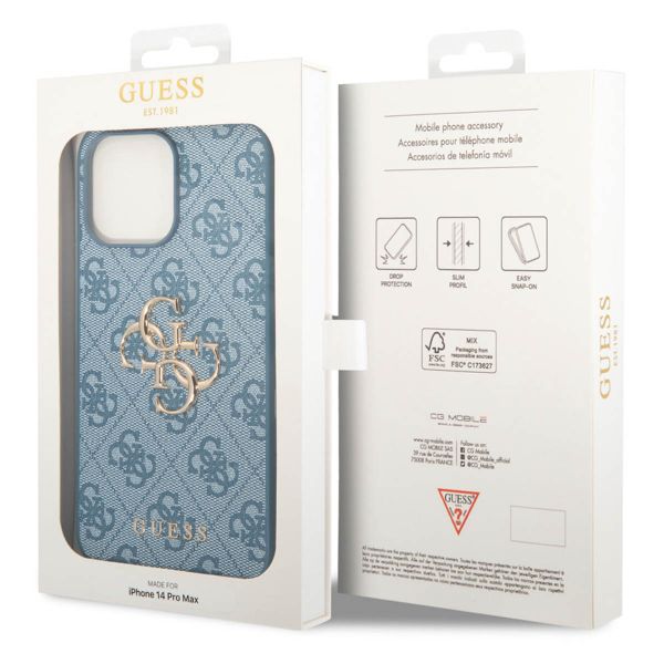 Guess Coque 4G Metal Logo Backcover iPhone 14 Pro Max - Bleu