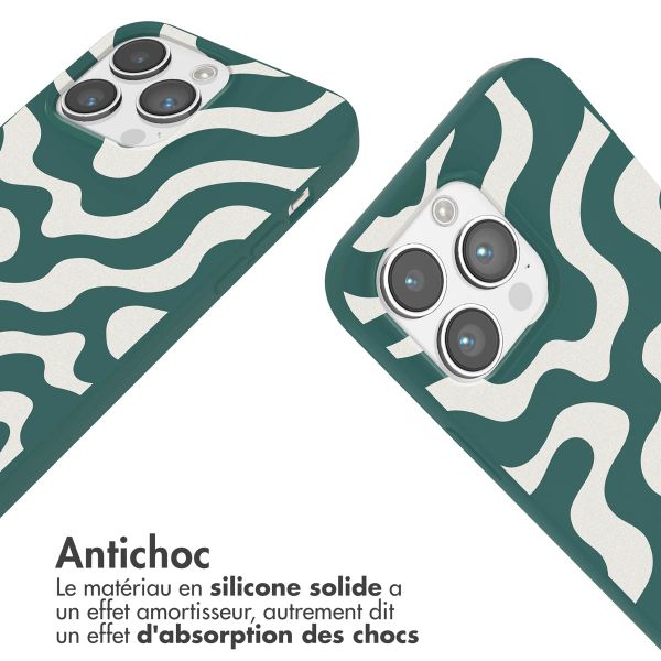 imoshion Coque design en silicone avec cordon Apple iPhone 14 Pro Max - Petrol Green Groovy