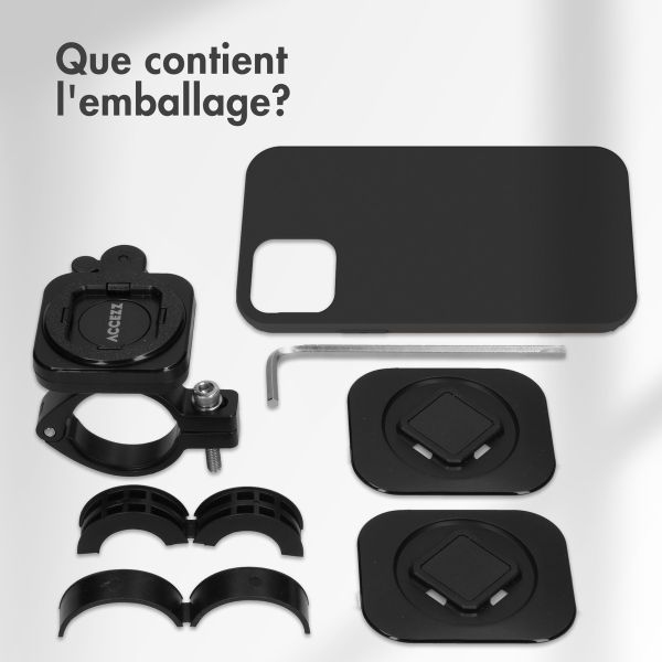 Accezz EasyLock Support de téléphone pour vélo - Avec coque Apple iPhone 15 - Aluminium - Rotation à 360 degrés - Noir