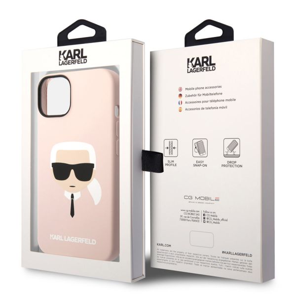 Karl Lagerfeld Coque arrière Karl's Head Liquid Silicone MagSafe iPhone 14 - Rose