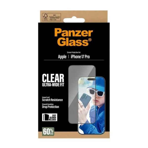 PanzerGlass Protection d'écran Ultra-Wide Fit Anti-bactérienne avec applicateur Apple iPhone 17 Pro