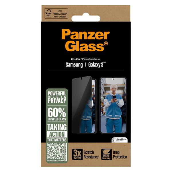 PanzerGlass ﻿Protection d'écran Privacy Ultra-Wide Fit Anti-bactérienne avec applicateur Samsung Galaxy S25