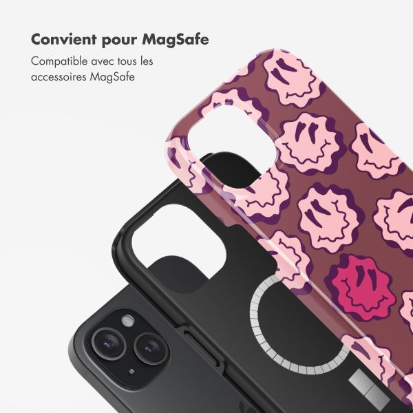 Selencia Coque arrière Vivid Tough avec MagSafe iPhone 15 - Wavy Smiley Pink