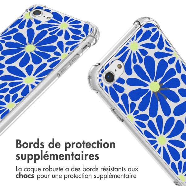 imoshion Coque Design avec cordon Apple iPhone SE (2022 / 2020) / 8 / 7 - Cobalt Blue Flowers Connect