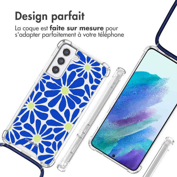 imoshion Coque Design avec cordon Samsung Galaxy S21 FE - Cobalt Blue Flowers Connect