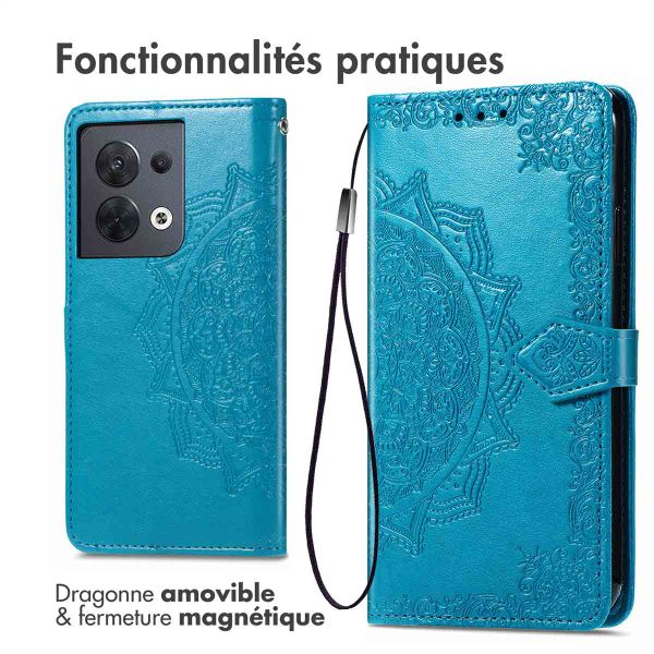 imoshion Etui de téléphone portefeuille Mandala Oppo Reno 8 5G - Turquoise