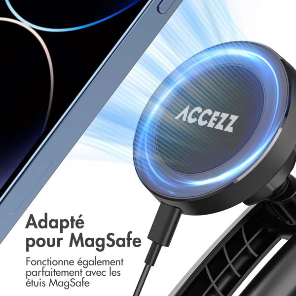 Accezz Support de téléphone pour voiture - MagSafe - Chargeur sans fil - Universel - Tableau de bord et pare-brise - Noir