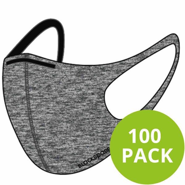 Blackspade 100 pack - Masque lavable unisexe adulte - Coton réutilisable et extensible - Gris