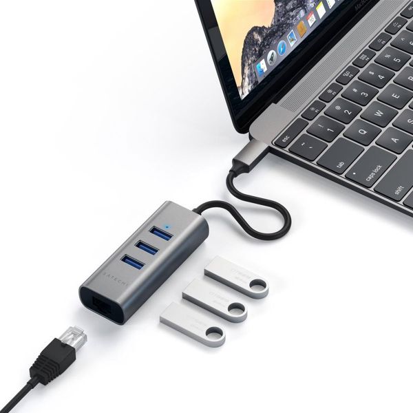 Satechi Hub USB en aluminium | USB-C vers 3x USB-A et ethernet - Gris sidéral