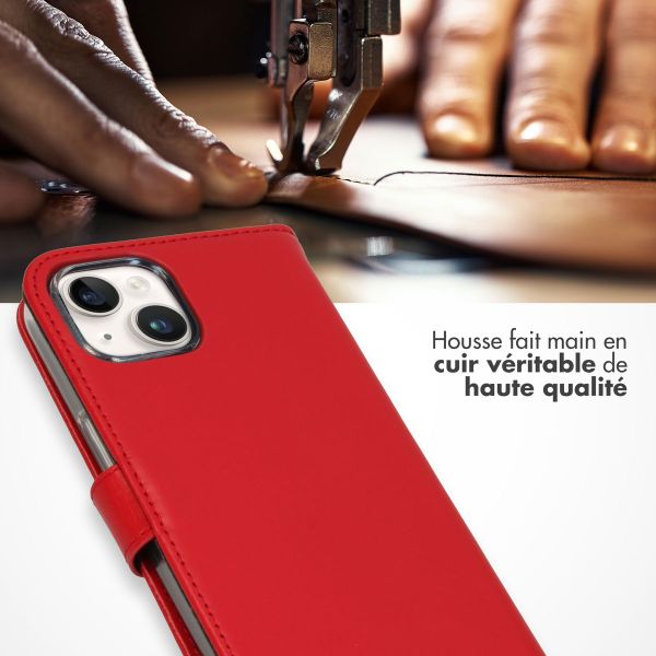 Selencia Étui de téléphone portefeuille en cuir véritable iPhone 15 Plus - Rouge