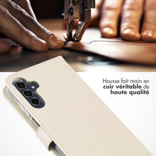 Selencia Étui portefeuille en cuir véritable Samsung Galaxy A15 (5G) - Greige