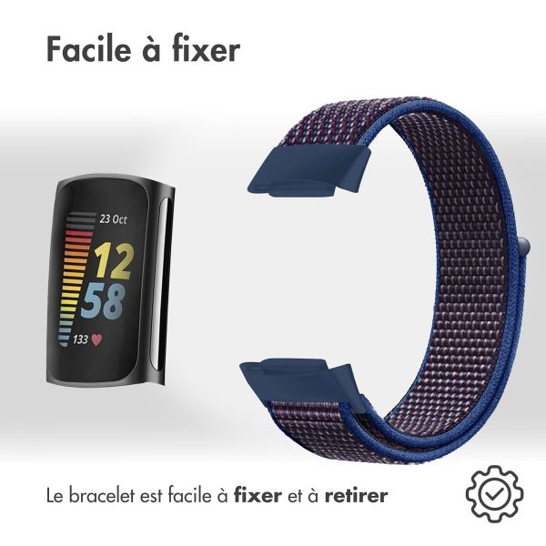 imoshion Bracelet en nylon le Fitbit Charge 5 / Charge 6 - Taille L - Bleu