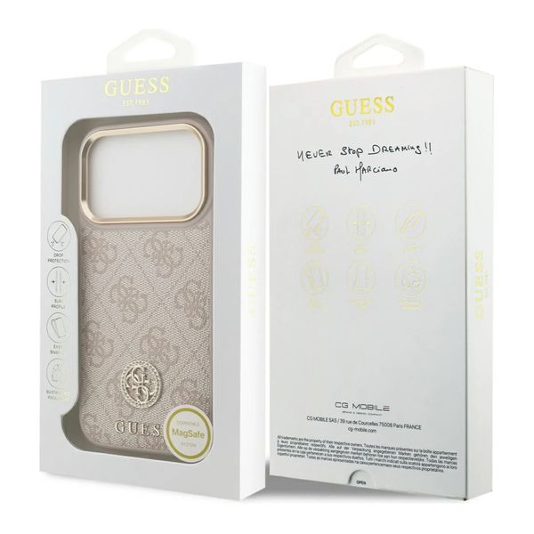 Guess Coque arrière en cuir avec logo Strass classique et MagSafe Apple iPhone 17 Pro - Rose
