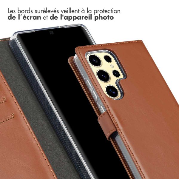Selencia Étui portefeuille en cuir véritable Samsung Galaxy S25 Ultra - Marron clair