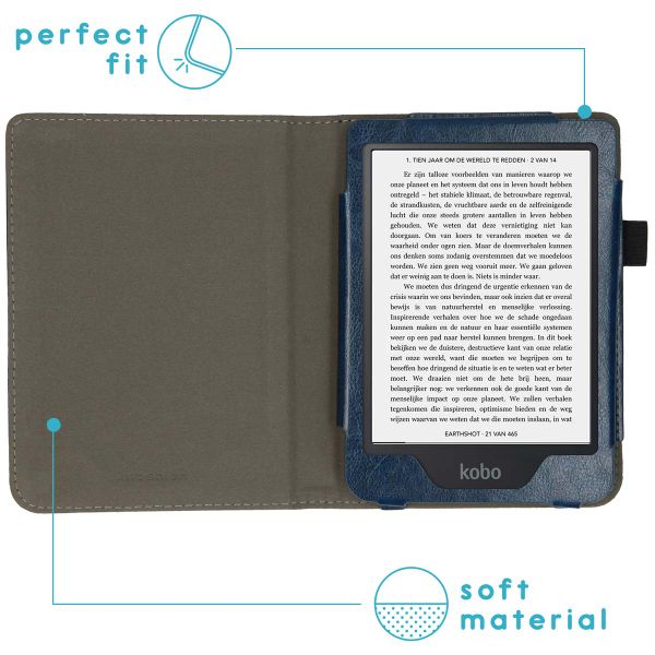 imoshion Étui de liseuse portefeuille en cuir végan Kobo Clara 2E / Tolino Shine 4 - Bleu foncé