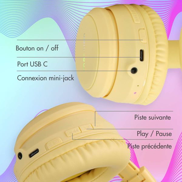 imoshion Casque sans fil pour enfants LED Light Cat Ear - Avec câble AUX - Jaune