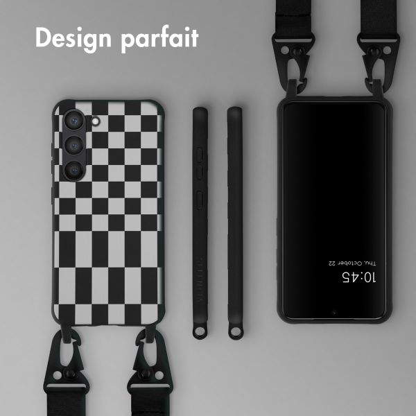 Selencia Coque design en silicone avec cordon amovible Samsung Galaxy S23 - Irregular Check Black