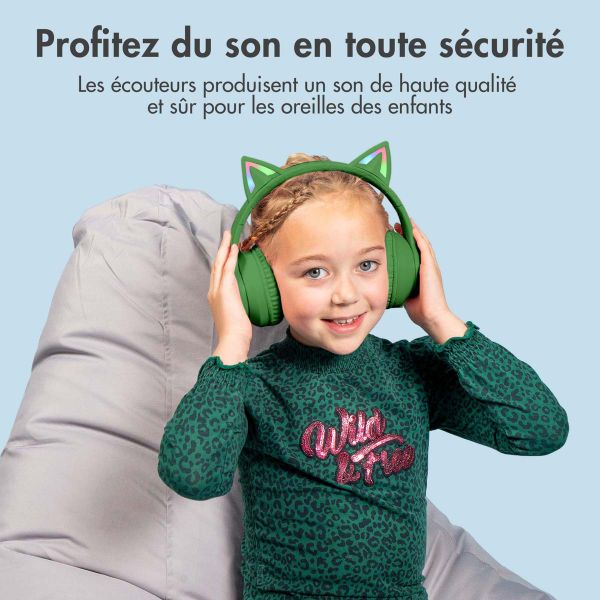 imoshion Casque sans fil pour enfants LED Light Cat Ear - Avec câble AUX - Vert