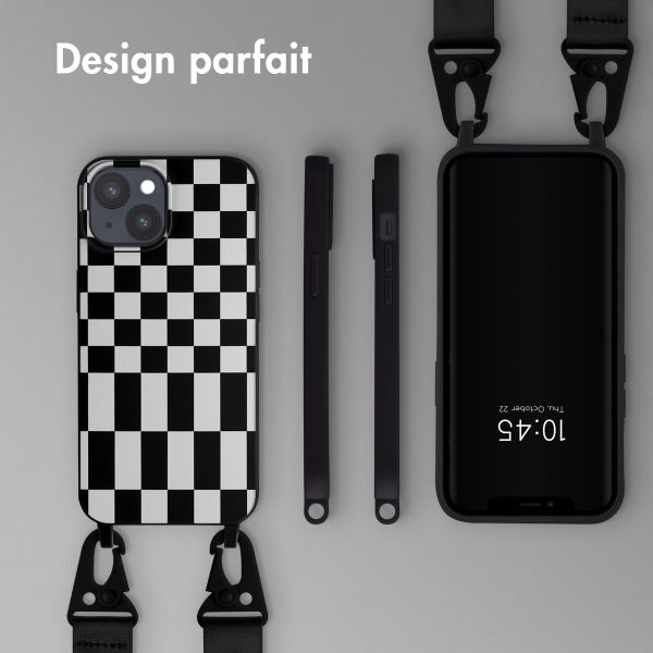 Selencia ﻿Coque design en silicone avec cordon amovible iPhone 15 - Irregular Check Black