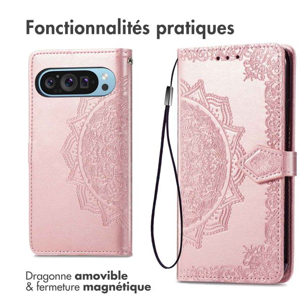 imoshion Etui de téléphone portefeuille Mandala Google Pixel 9 / 9 Pro - Rose Dorée